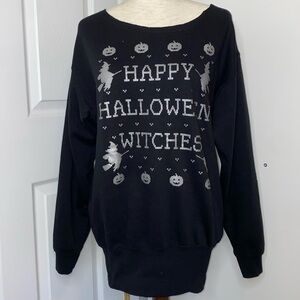 Women's Happy Halloween Witches Sloped Shoulder Sweatshirt Small
